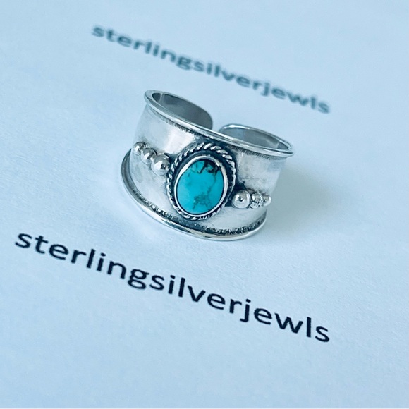 Sterling Silver Bali Style Genuine Turquoise Toe Ring, Silver Rings, Midi Ring - Picture 10 of 14